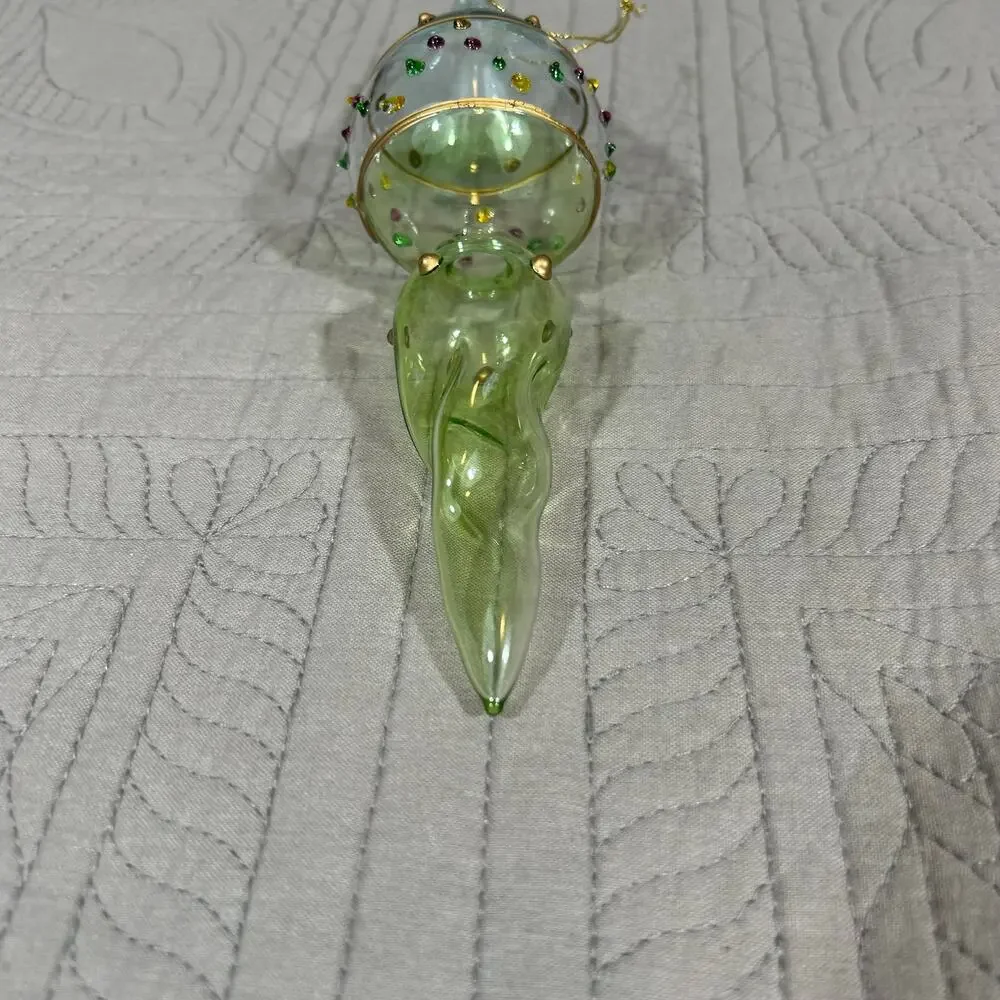 Christmas Lime Art Glass Handblown  Ornament Finial 6.25 x 2.25 x 2.25